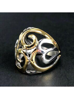 Spikes Duel Tone Ring with Hearts Silver and Gold Tone Size 8.5